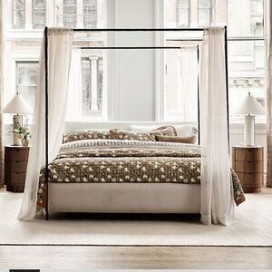 2 Crate & Barrel White Ivory  European Flax Linen Sheer Curtain Panel 52"x84"